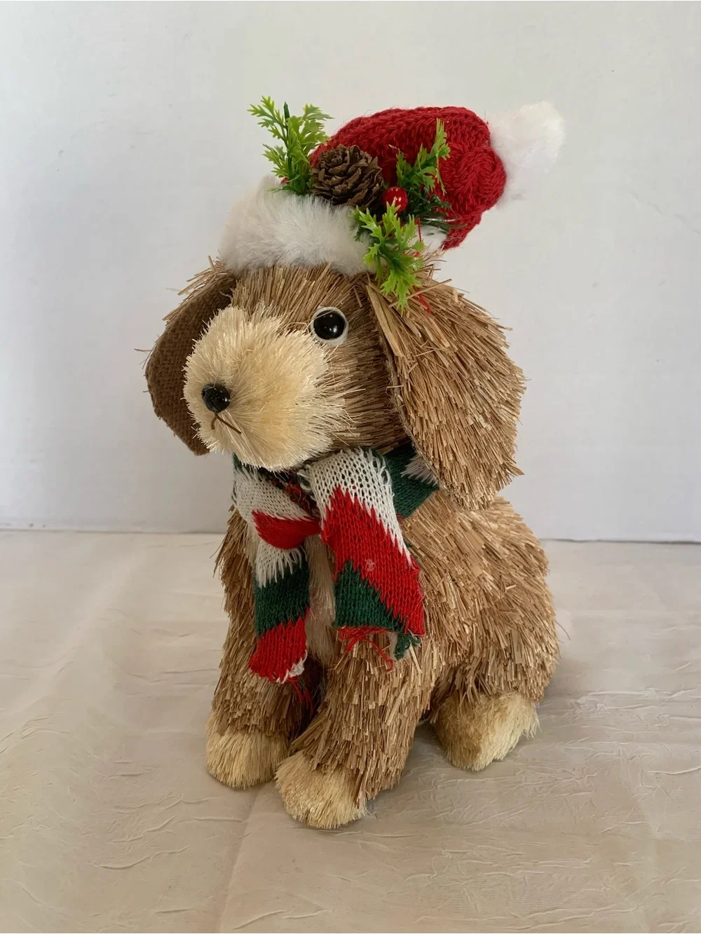 Christmas Dog Sitting  Brown Rustic Woodland Sisal Farmhouse Hat Winter
